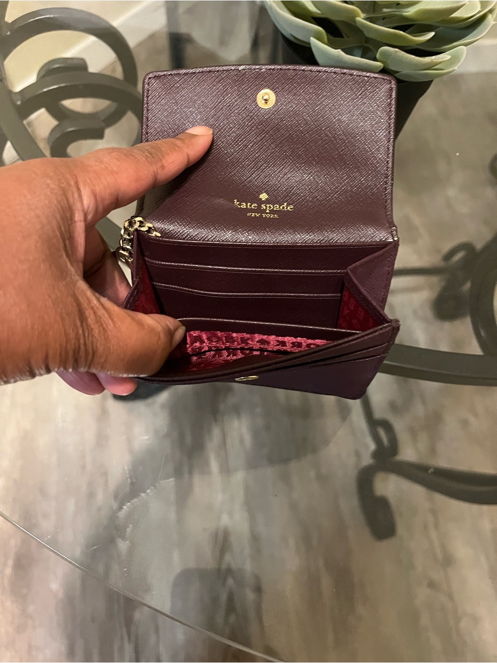 kate spade Plum Saffiano Leather Small Wallet with Gold Hardware - Picture 7 of 15
